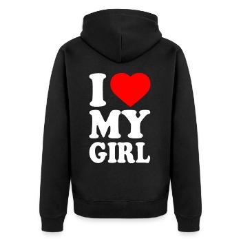 I love my girl - Unisex Premium Bio Zip Hoodie - Schwarz - Hinten - Nico (187cm)
