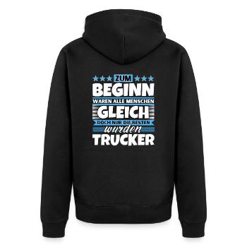 Zum Beginn gleich die besten wurden Zum Beginn gle - Unisex Premium Bio Zip Hoodie - Schwarz - Hinten - Nico (187cm)