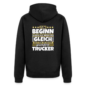 Zum Beginn gleich die besten wurden Zum Beginn gle - Unisex Premium Bio Zip Hoodie - Schwarz - Hinten - Nico (187cm)