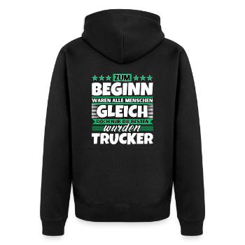 Zum Beginn gleich die besten wurden Zum Beginn gle - Unisex Premium Bio Zip Hoodie - Schwarz - Hinten - Nico (187cm)