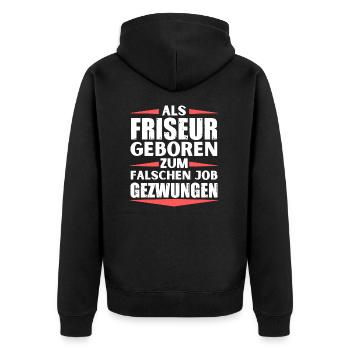Friseur im falschen Job gelandet - Unisex Premium Bio Zip Hoodie - Schwarz - Hinten - Nico (187cm)