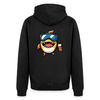 Piranha Fish Après Ski Beer - Unisex Premium Organic Zip Hoodie - black - Back - Nico (187cm)