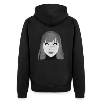 Cyborg in Lack und Leder - Unisex Premium Bio Zip Hoodie - Schwarz - Hinten - Nico (187cm)