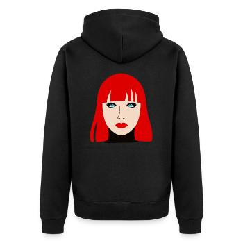 Rothaarige Frau mit blauen Augen - Unisex Premium Bio Zip Hoodie - Schwarz - Hinten - Nico (187cm)
