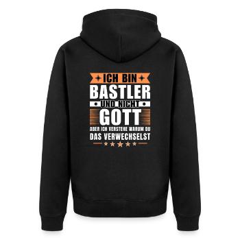 Ich bin Bastler und nicht Gott - Unisex Premium Bio Zip Hoodie - Schwarz - Hinten - Nico (187cm)