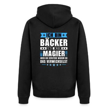 Ich bin Bäcker und kein Magier - Unisex Premium Bio Zip Hoodie - Schwarz - Hinten - Nico (187cm)