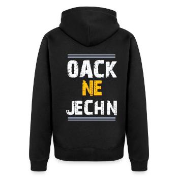 oack ne jechn - Unisex Premium Bio Zip Hoodie - Schwarz - Hinten - Nico (187cm)