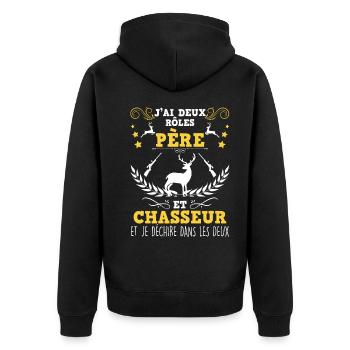 J'Ai Deux Rôles Père Et Chasseur Humour Chasse - Veste à capuche bio Premium Unisexe - noir - Dos - Nico (187cm)