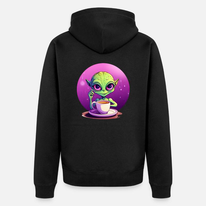 Mitternachts-Kaffee: Der grüne Alien-Trinker - Unisex Premium Bio Zip Hoodie - Schwarz