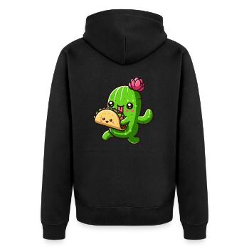 Süßer Kaktus Taco Comic Design - Unisex Premium Bio Zip Hoodie - Schwarz - Hinten - Nico (187cm)