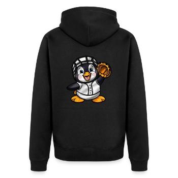 Pinguin Baseballspieler Cartoon - Unisex Premium Bio Zip Hoodie - Schwarz - Hinten - Nico (187cm)