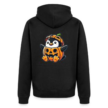 Halloween Pinguin Kürbis Kostüm Lustig Skurril - Unisex Premium Bio Zip Hoodie - Schwarz - Hinten - Nico (187cm)