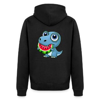 T-Rex Dinosaur with Melon Summer Cartoon - Unisex Premium Organic Zip Hoodie - black - Back - Nico (187cm)