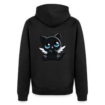Schwarze Katze Engel Flügel Süß Cartoon - Unisex Premium Bio Zip Hoodie - Schwarz - Hinten - Nico (187cm)