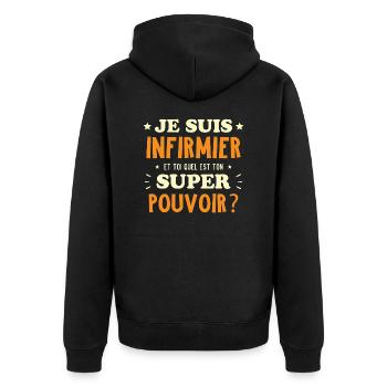 Je suis infirmier, quel est ton super pouvoir ? - Veste à capuche bio Premium Unisexe - noir - Dos - Nico (187cm)