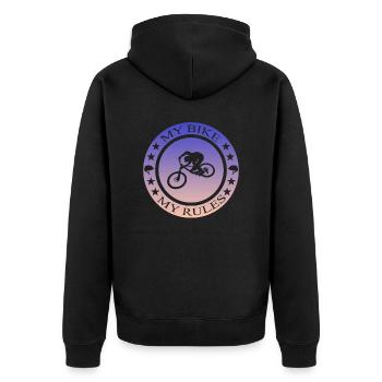 Biken Fahrrad Bmx MTB - Unisex Premium Bio Zip Hoodie - Schwarz - Hinten - Nico (187cm)