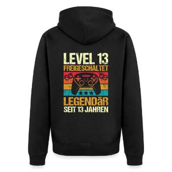 Veilchenhochzeit 13 jahre Hochzeitstag Ehemann - Unisex Premium Bio Zip Hoodie - Schwarz - Hinten - Nico (187cm)