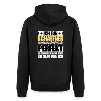 Perfekter Schaffner - Unisex Premium Bio Zip Hoodie - Schwarz - Hinten - Nico (187cm)