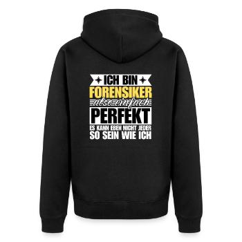 Perfekter Forensiker - Unisex Premium Bio Zip Hoodie - Schwarz - Hinten - Nico (187cm)