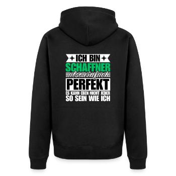 Perfekter Schaffner - Unisex Premium Bio Zip Hoodie - Schwarz - Hinten - Nico (187cm)
