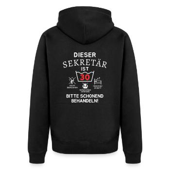 Dieser Sekretär ist 30. Schonend behandeln - Unisex Premium Bio Zip Hoodie - Schwarz - Hinten - Nico (187cm)