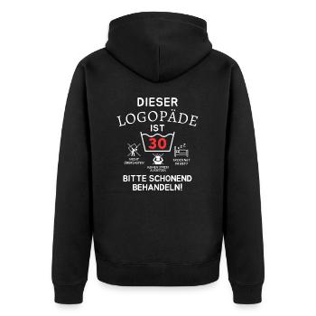 This speech therapist is 30 years old. - Unisex Premium Organic Zip Hoodie - black - Back - Nico (187cm)
