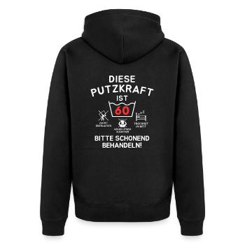 This cleaner is 60. - Unisex Premium Organic Zip Hoodie - black - Back - Nico (187cm)