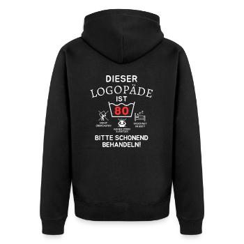 This speech therapist is 80 years old. - Unisex Premium Organic Zip Hoodie - black - Back - Nico (187cm)