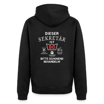 Dieser Sekretär ist 80. Schonend behandeln - Unisex Premium Bio Zip Hoodie - Schwarz - Hinten - Nico (187cm)