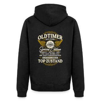 Oldtimer Baujahr 1985 Jahrgang Geburtstag Geschenk - Unisex Premium Bio Zip Hoodie - Schwarz - Hinten - Nico (187cm)