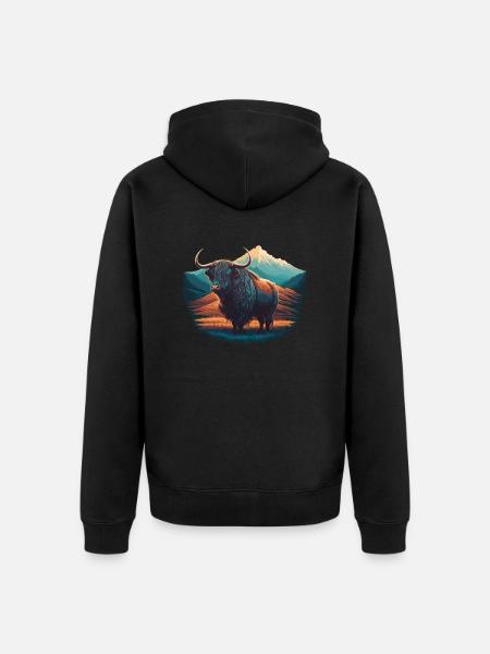 Yak Illustration - Unisex Premium Organic Zip Hoodie - black
