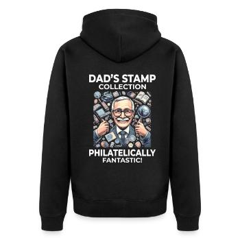 Collectionneur de timbres-poste vintage papa philatéliste - Veste à capuche bio Premium Unisexe - noir - Dos - Nico (187cm)