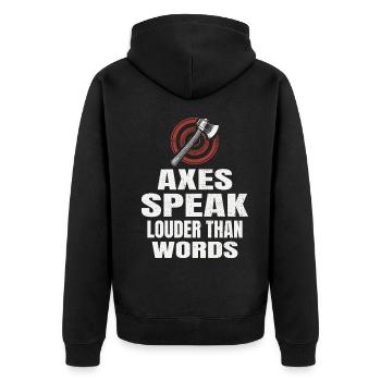 Äxte sagen lauter als Worte Axtwerfen - Unisex Premium Bio Zip Hoodie - Schwarz - Hinten - Nico (187cm)