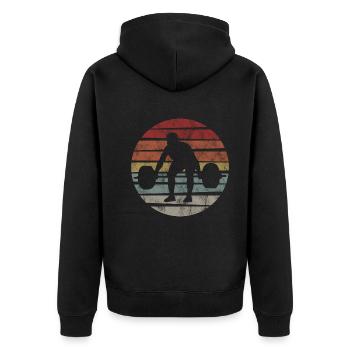 Bodybuilding Bodybuilder GYM Fitnessstudio Retro - Unisex Premium Organic Zip Hoodie - black - Back - Nico (187cm)