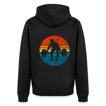 Bodybuilding Bodybuilder GYM Fitnessstudio Retro - Unisex Premium Bio Zip Hoodie - Schwarz - Hinten - Nico (187cm)