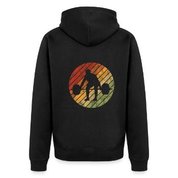 Bodybuilding Bodybuilder GYM Fitnessstudio Retro - Unisex Premium Bio Zip Hoodie - Schwarz - Hinten - Nico (187cm)