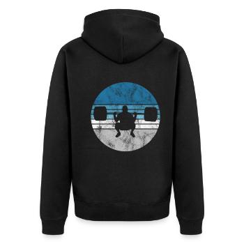 Bodybuilding Bodybuilder GYM Fitnessstudio Retro - Unisex Premium Bio Zip Hoodie - Schwarz - Hinten - Nico (187cm)