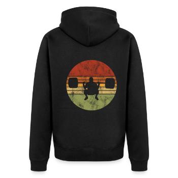 Bodybuilding Bodybuilder GYM Fitnessstudio Retro - Unisex Premium Bio Zip Hoodie - Schwarz - Hinten - Nico (187cm)