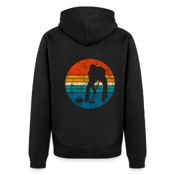 Eis Curling Curler Eisstockschießen Retro Geschenk - Unisex Premium Bio Zip Hoodie - Schwarz - Hinten - Nico (187cm)