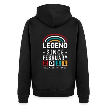 2011 Legend Since Birthday Gift February - Unisex Premium Organic Zip Hoodie - black - Back - Nico (187cm)
