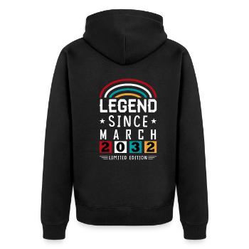 2032 Legend Since Geburtstag Geschenk März - Unisex Premium Bio Zip Hoodie - Schwarz - Hinten - Nico (187cm)