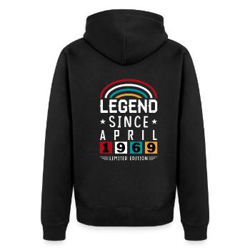 1969 Legend Since Birthday Gift April - Unisex Premium Organic Zip Hoodie - black - Back - Nico (187cm)