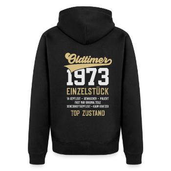 53. GEBURTSTAG OLDTIMER 1973 - Unisex Premium Bio Zip Hoodie - Schwarz - Hinten - Nico (187cm)