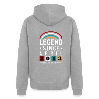 2013 Legend Since Geburtstag Geschenk April - Unisex Premium Bio Zip Hoodie - Grau meliert - Hinten - Nico (187cm)