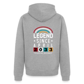 2033 Légende depuis Cadeau d’anniversaire Avril - Veste à capuche bio Premium Unisexe - gris chiné - Dos - Nico (187cm)