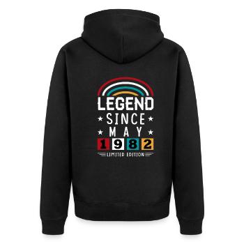 1982 Legend Since Birthday Gift May - Unisex Premium Organic Zip Hoodie - black - Back - Nico (187cm)