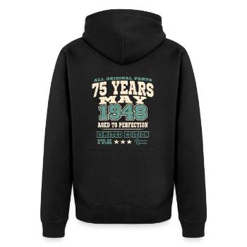 Aged to perfection may 1948 - 75 years old - Unisex Premium Organic Zip Hoodie - black - Back - Nico (187cm)
