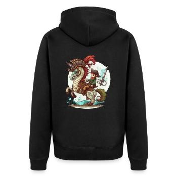 Das verwegene Seepferdchen - Unisex Premium Bio Zip Hoodie - Schwarz - Hinten - Nico (187cm)