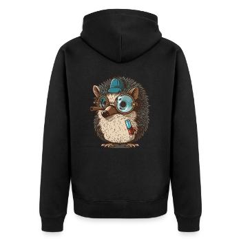 Monokel-Igel - Unisex Premium Bio Zip Hoodie - Schwarz - Hinten - Nico (187cm)