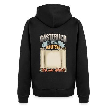 77. Geburtstag Gästebuch - Unisex Premium Bio Zip Hoodie - Schwarz - Hinten - Nico (187cm)